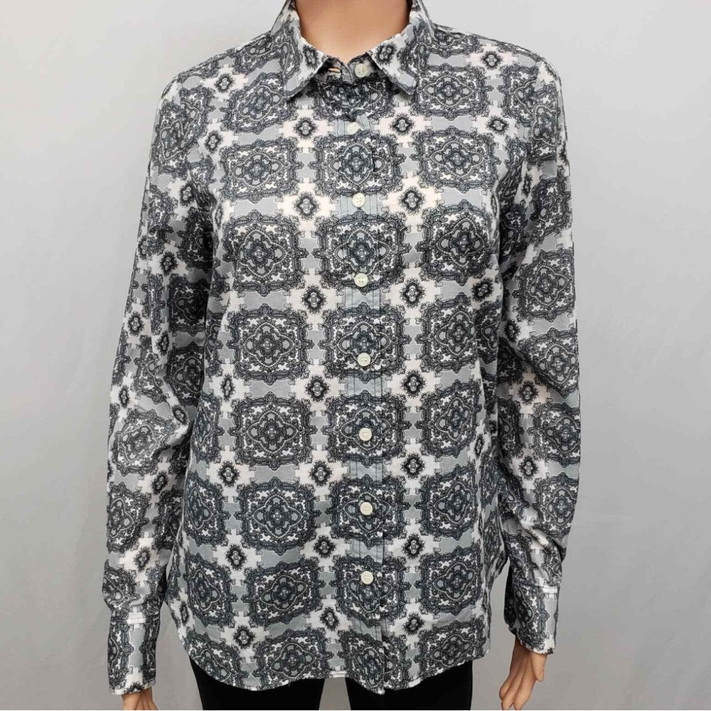 J. Crew The Perfect Shirt Women's S Long Sleeve Button Vintage Print Gray